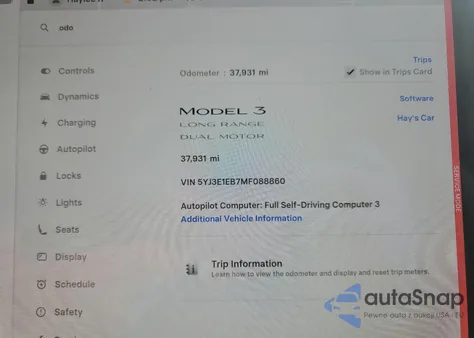 2021 Tesla Model 3 из США, поврежденный, VIN 5YJ3E1EB7MF088860